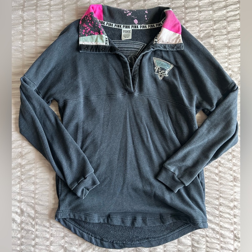Victoria's Secret PINK Grey Sequin Button Pullover (S)